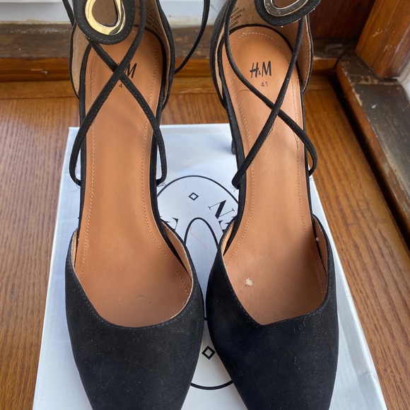 Black Suede Lace up Heels - Picture 3 of 7